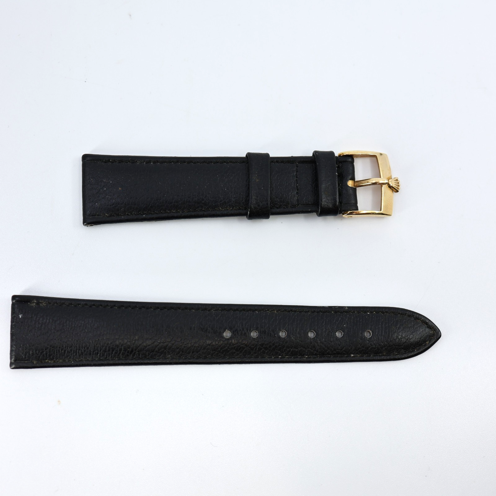 Rolex Gold Plaque 16mm 18mm Buckle And Black Leather Strap Band Bracelet